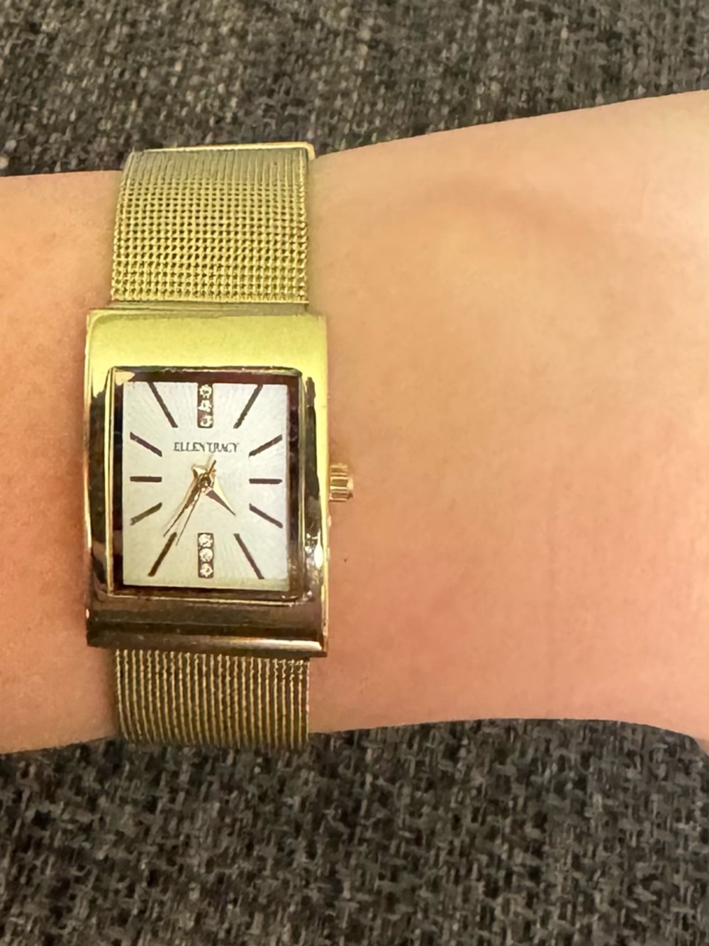 Ellen Tracy Gold Rectangular Mesh Watch